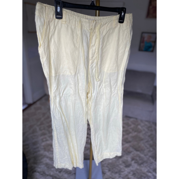 St. John’s Bay Linen Pants Trousers Butter Pale Yellow Drawstring Pockets Beach - Picture 2 of 7